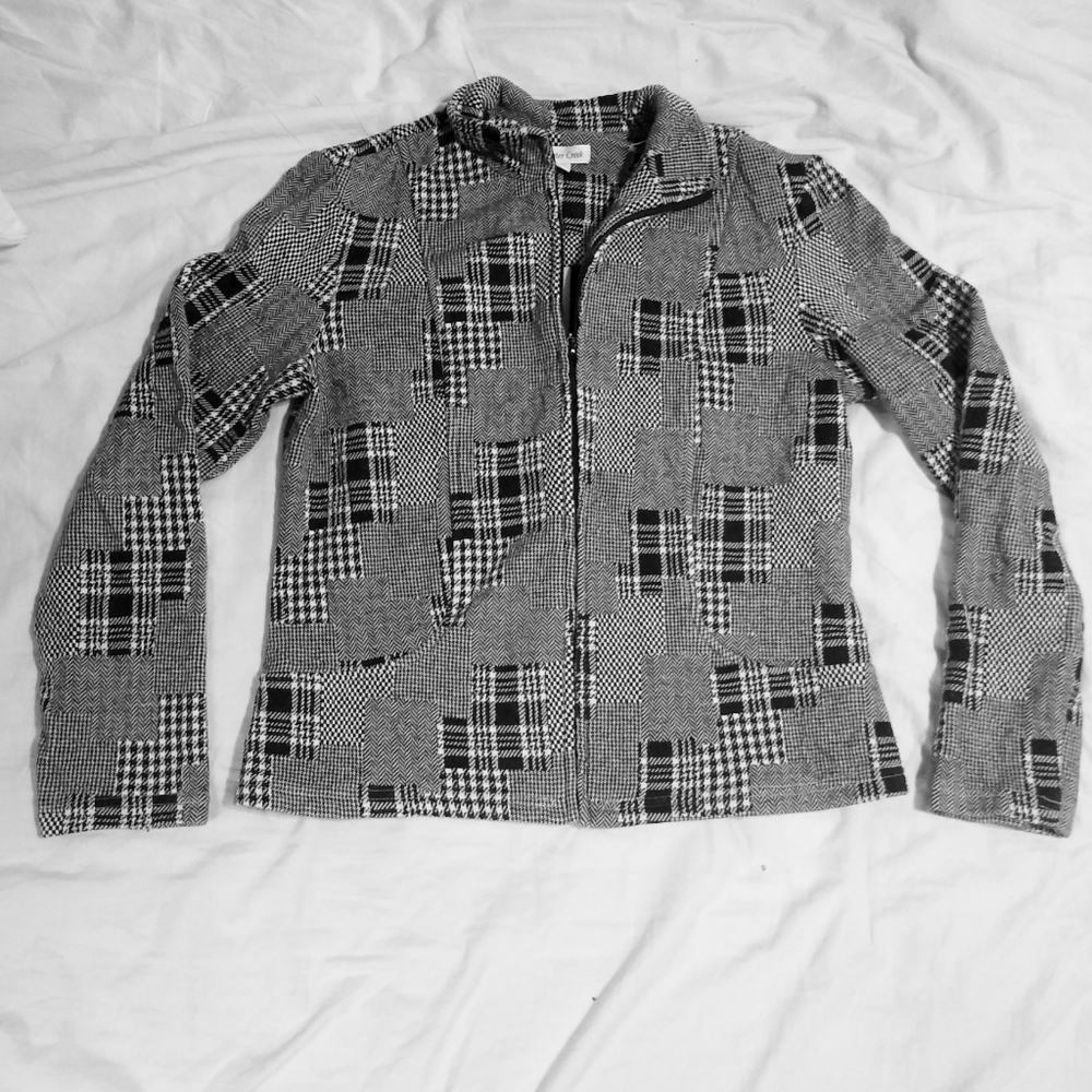 Black and white patch plaid sweater